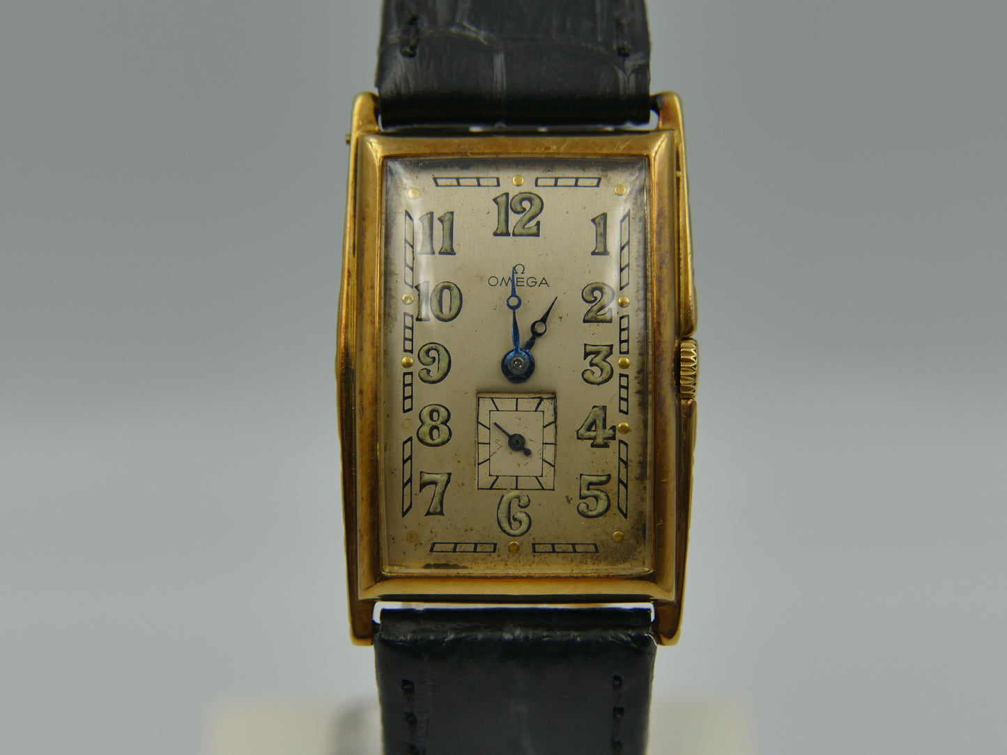 30's vintage watch mens Art Deco solid gold 18k Omega cal. 19.4 s 15 P