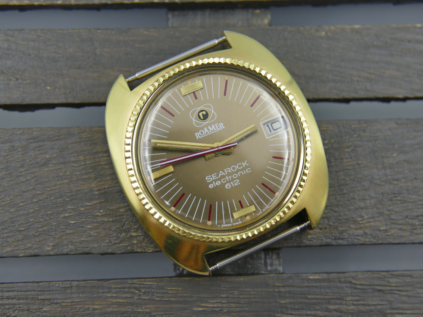 70's vintage watch mens Roamer Searock electronic 612 gold PL MOD. 916-1230-612