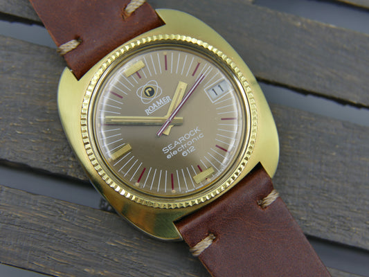 70's vintage watch mens Roamer Searock electronic 612 gold PL MOD. 916-1230-612