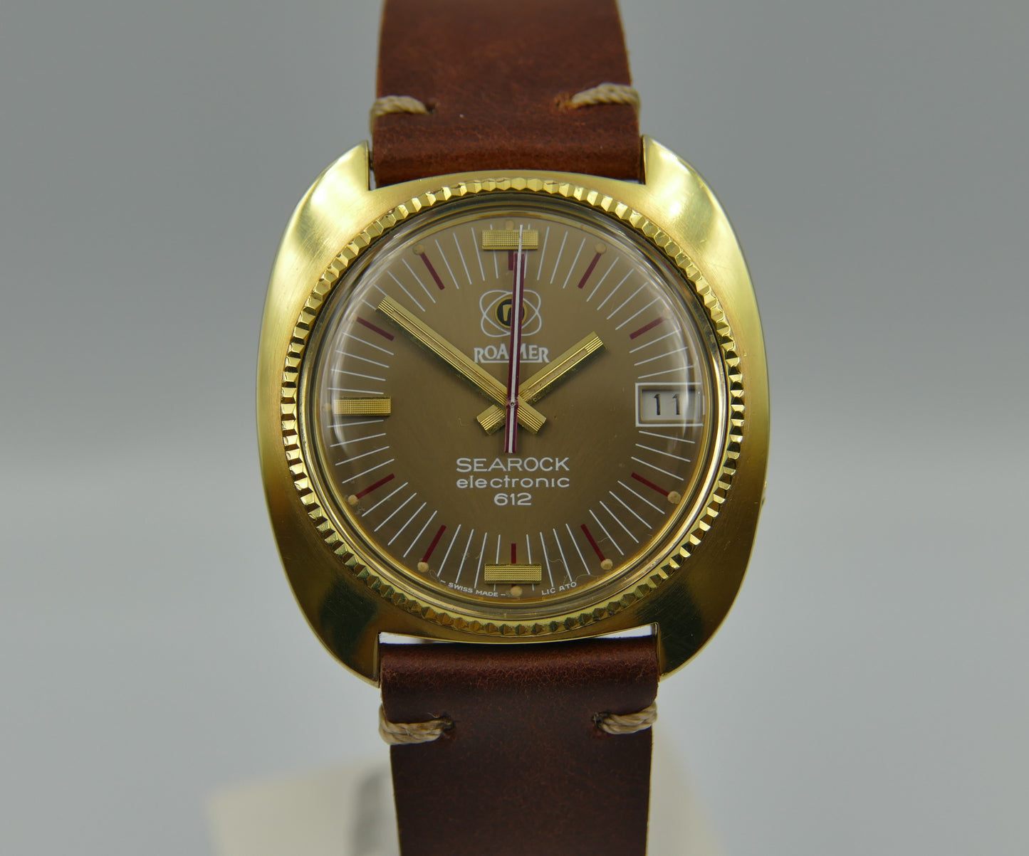 70's vintage watch mens Roamer Searock electronic 612 gold PL MOD. 916-1230-612