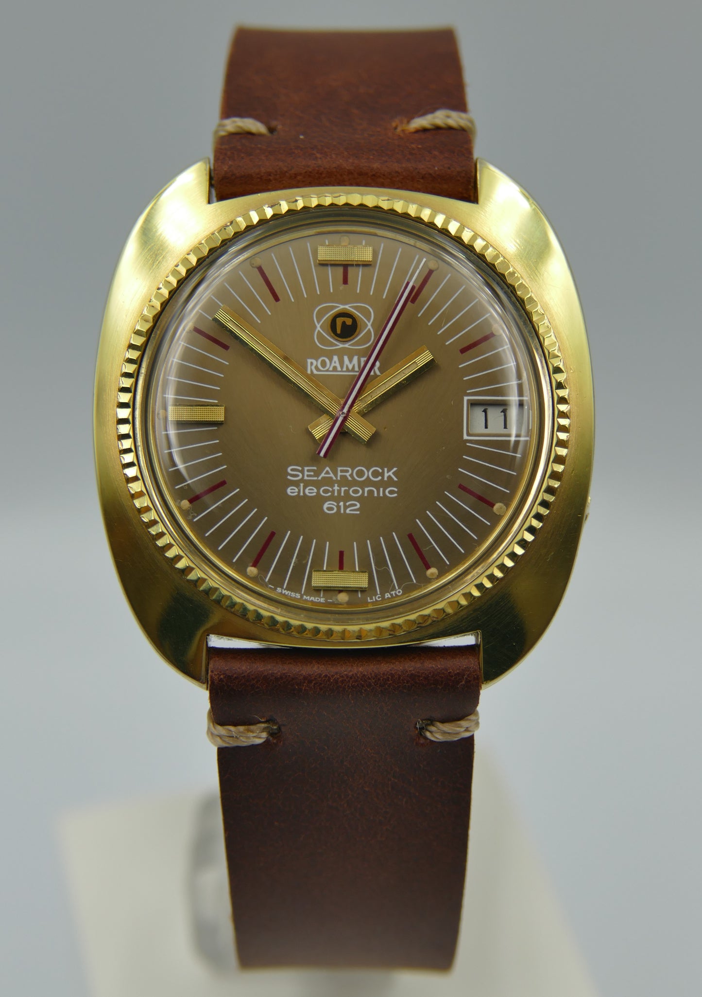 70's vintage watch mens Roamer Searock electronic 612 gold PL MOD. 916-1230-612