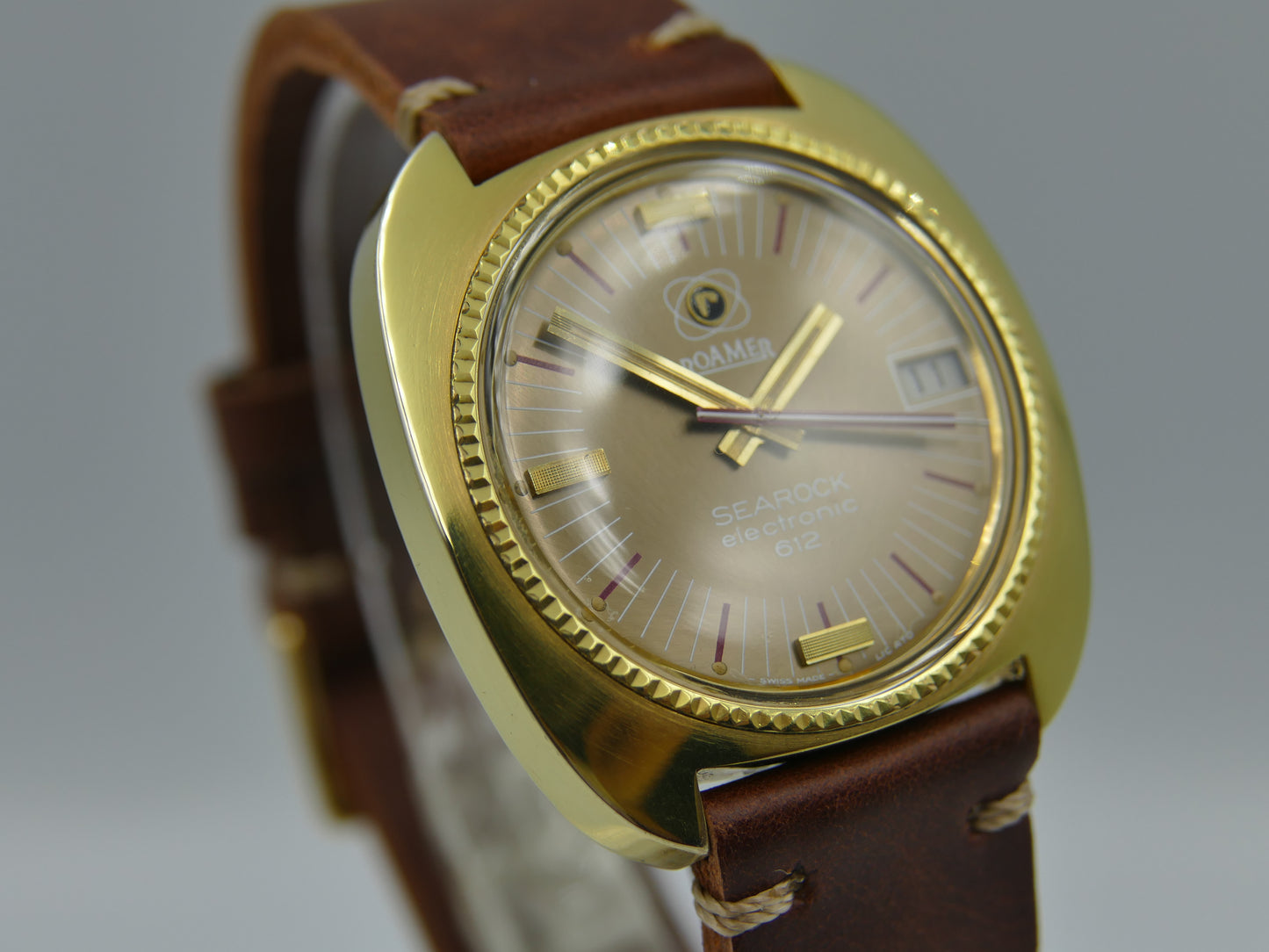 70's vintage watch mens Roamer Searock electronic 612 gold PL MOD. 916-1230-612