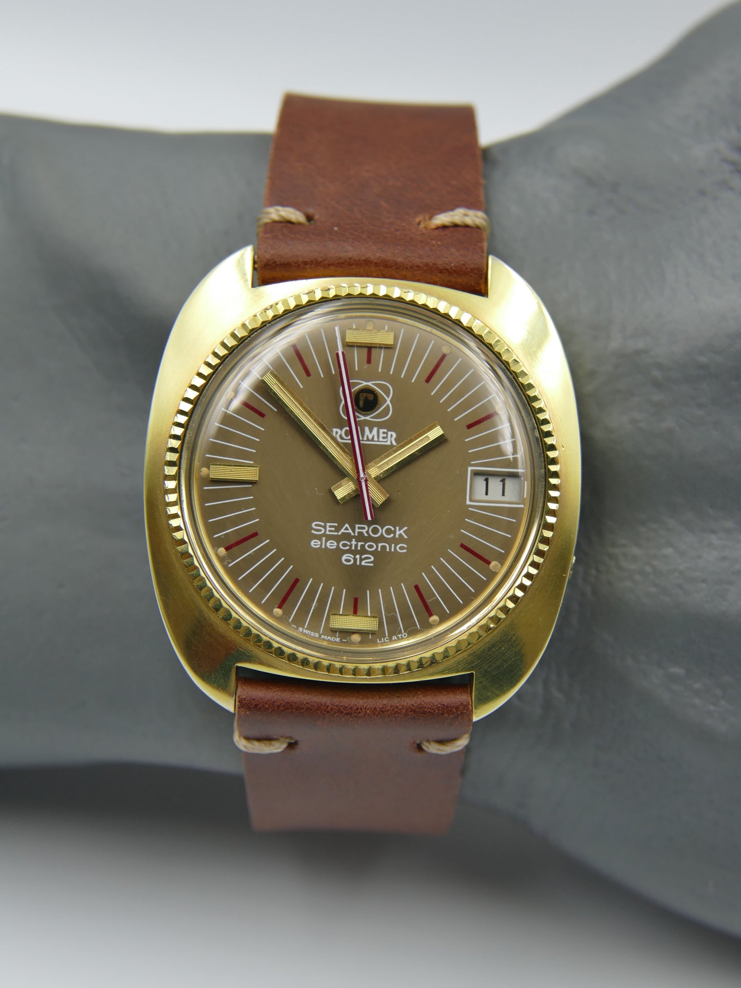 70's vintage watch mens Roamer Searock electronic 612 gold PL MOD. 916-1230-612