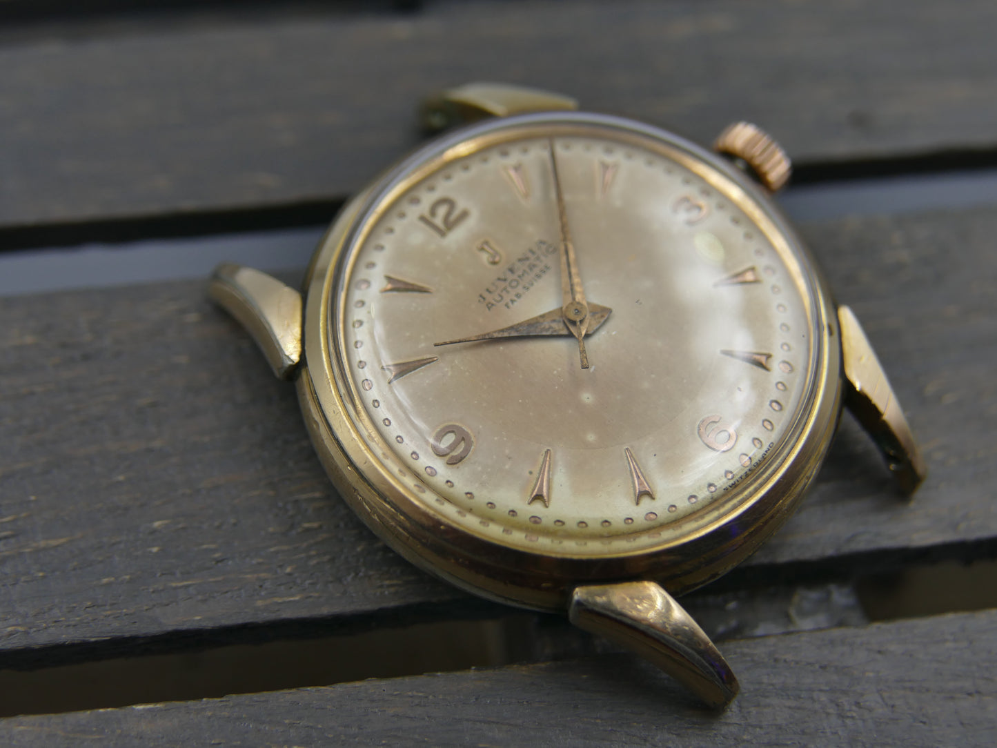 40's vintage watch mens Juvenia automatic bumper AS 1250 serviced gold cap