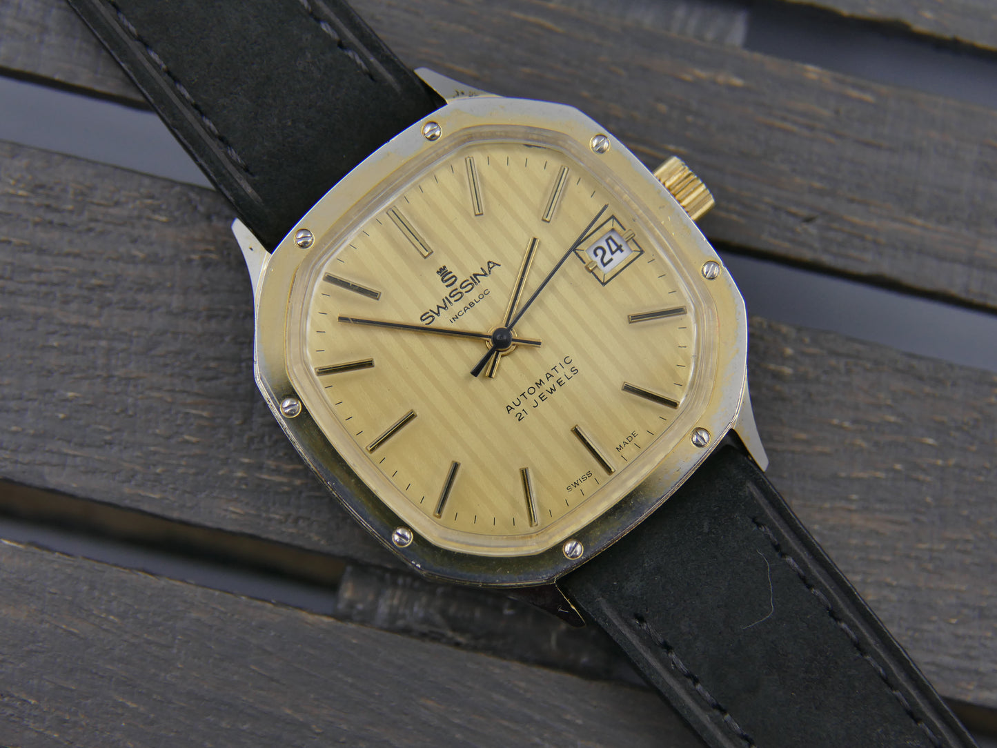 Vintage Swiss Mechanical Automatic Swissina Watch 21 Jewels Ronda Cal 4338