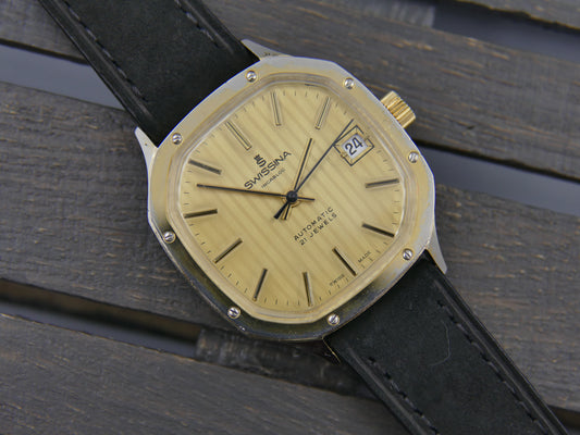 Vintage Swiss Mechanical Automatic Swissina Watch 21 Jewels Ronda Cal 4338