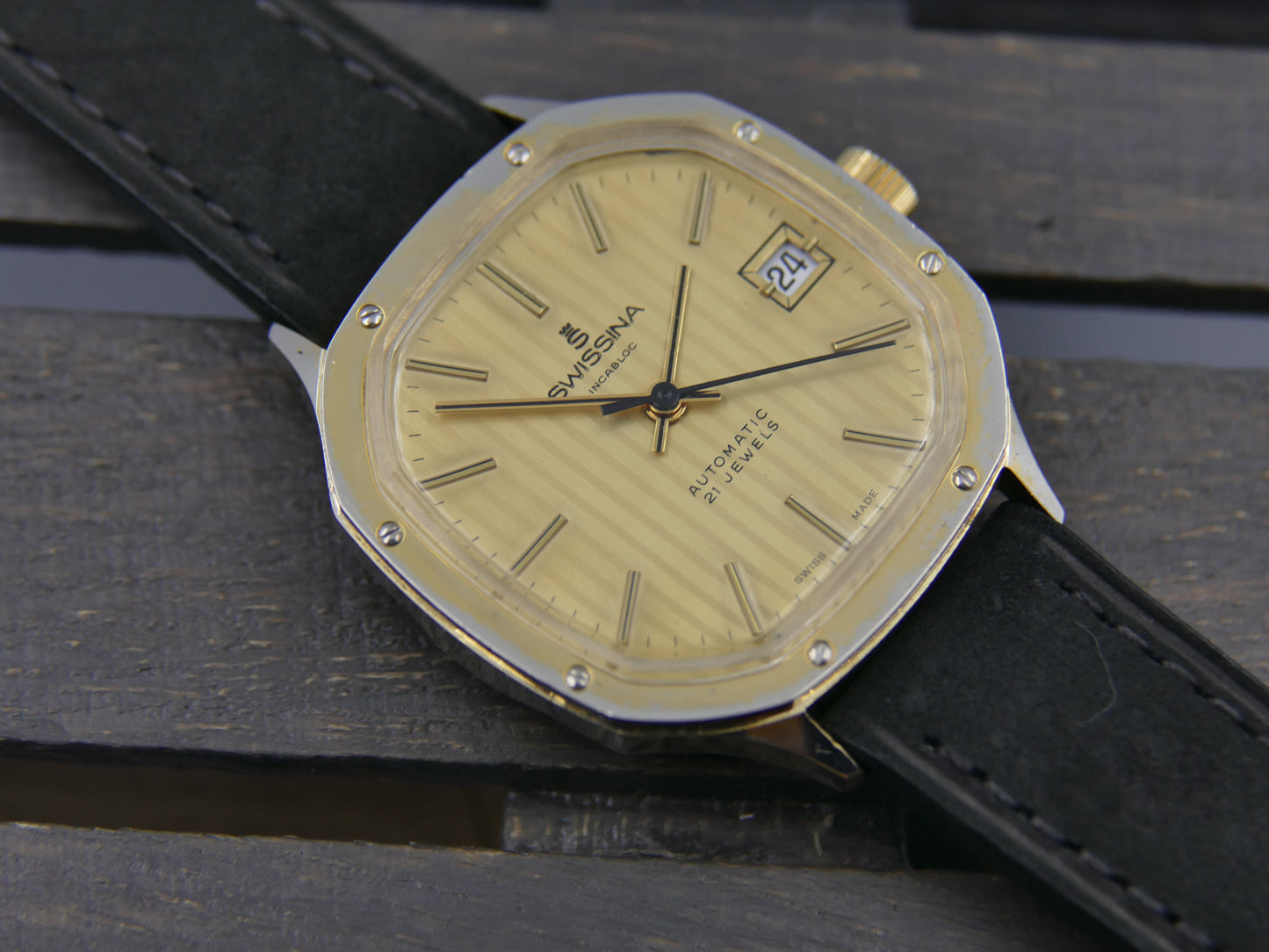 Vintage Swiss Mechanical Automatic Swissina Watch 21 Jewels Ronda Cal 4338