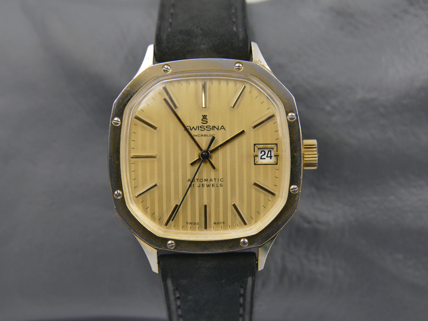 Vintage Swiss Mechanical Automatic Swissina Watch 21 Jewels Ronda Cal 4338