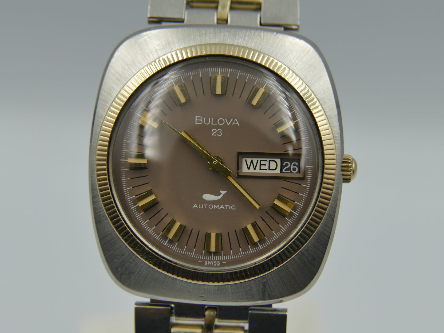 70's vintage watch mens Bulova Senator F Automatic 23 Jewels chocolate dial rare