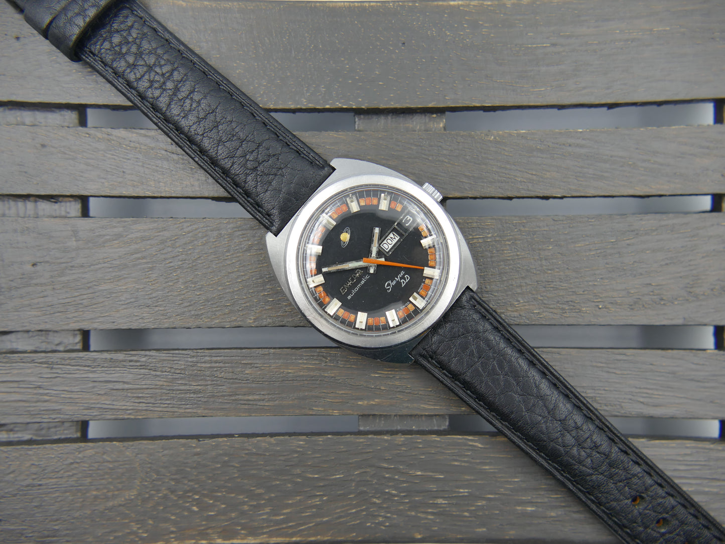 70's vintage watch mens Enicar Sherpa DD black automatic AR 167 147-01-20 steel