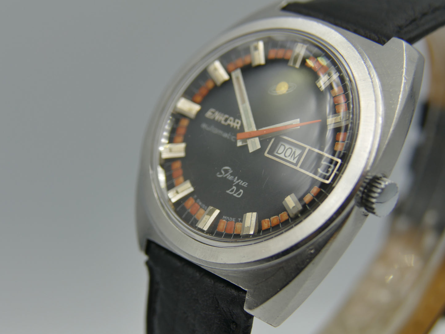 70's vintage watch mens Enicar Sherpa DD black automatic AR 167 147-01-20 steel