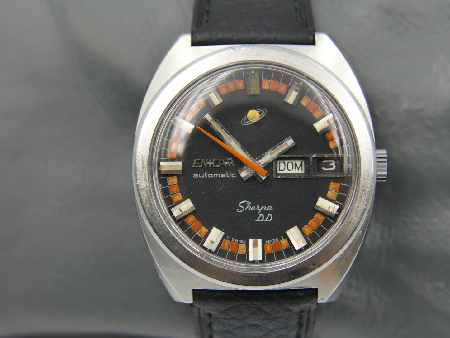 70's vintage watch mens Enicar Sherpa DD black automatic AR 167 147-01-20 steel