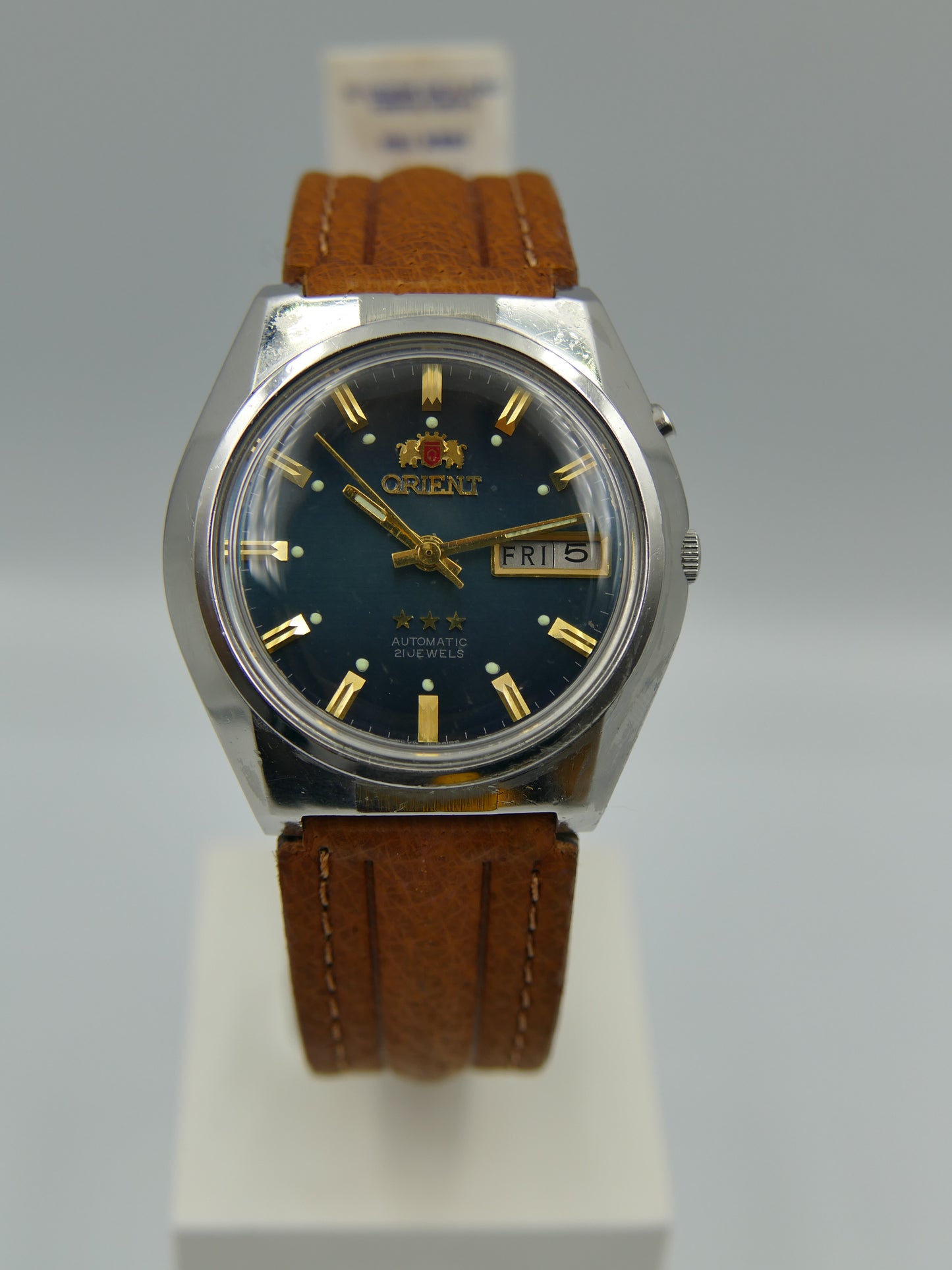 vintage watch mens Orient 3 star automatic 46941 blue dial serviced steel 38mm