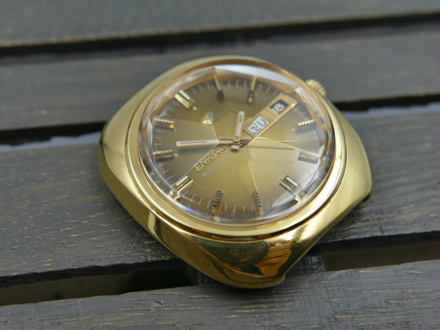 70's vintage watch mens big Enicar automatic AR 147 gold pl 39mm ref 167-07-02