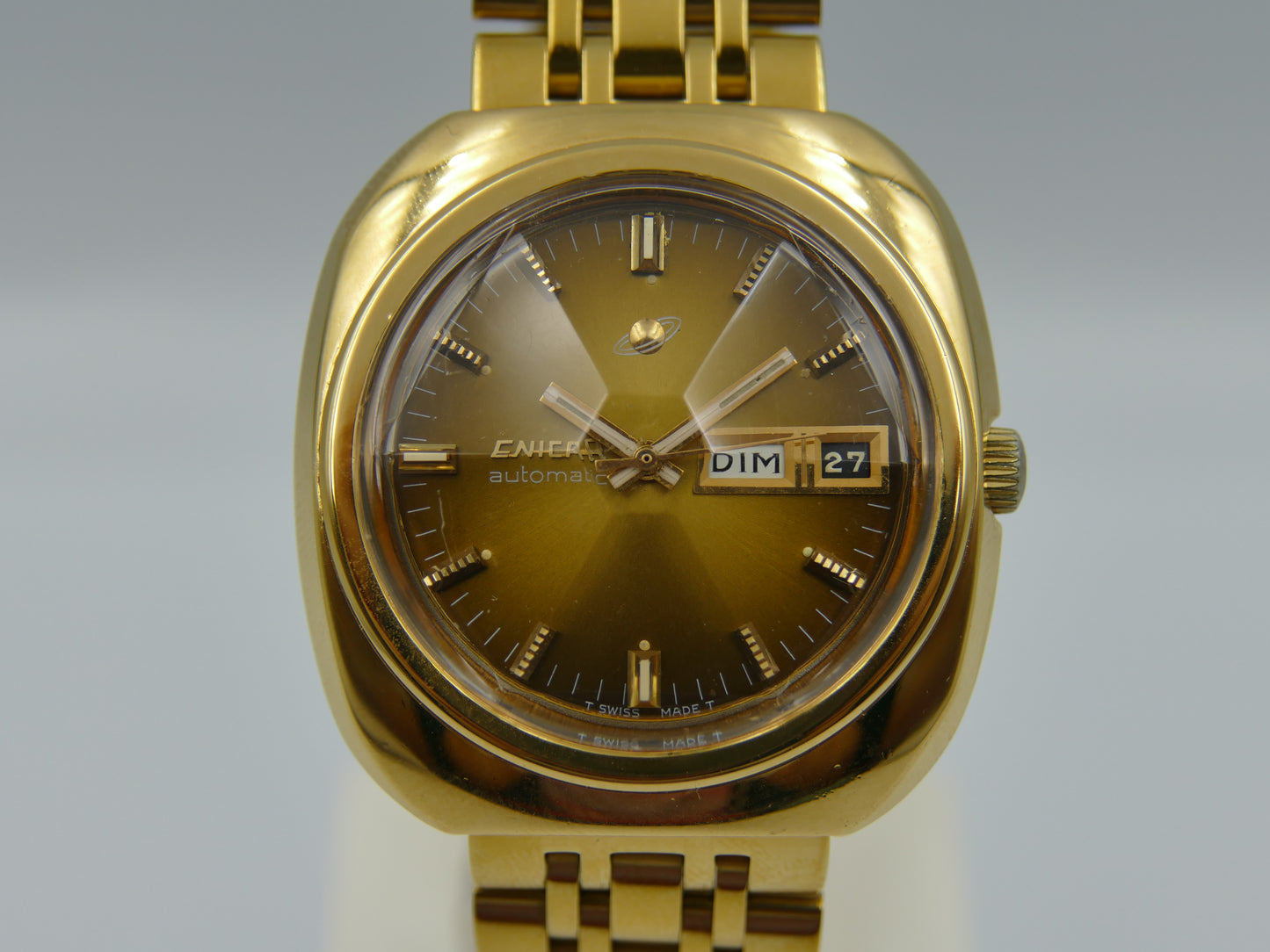 70's vintage watch mens big Enicar automatic AR 147 gold pl 39mm ref 167-07-02