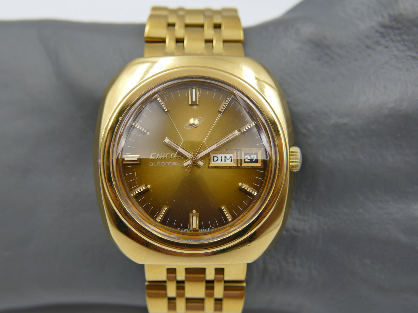 70's vintage watch mens big Enicar automatic AR 147 gold pl 39mm ref 167-07-02