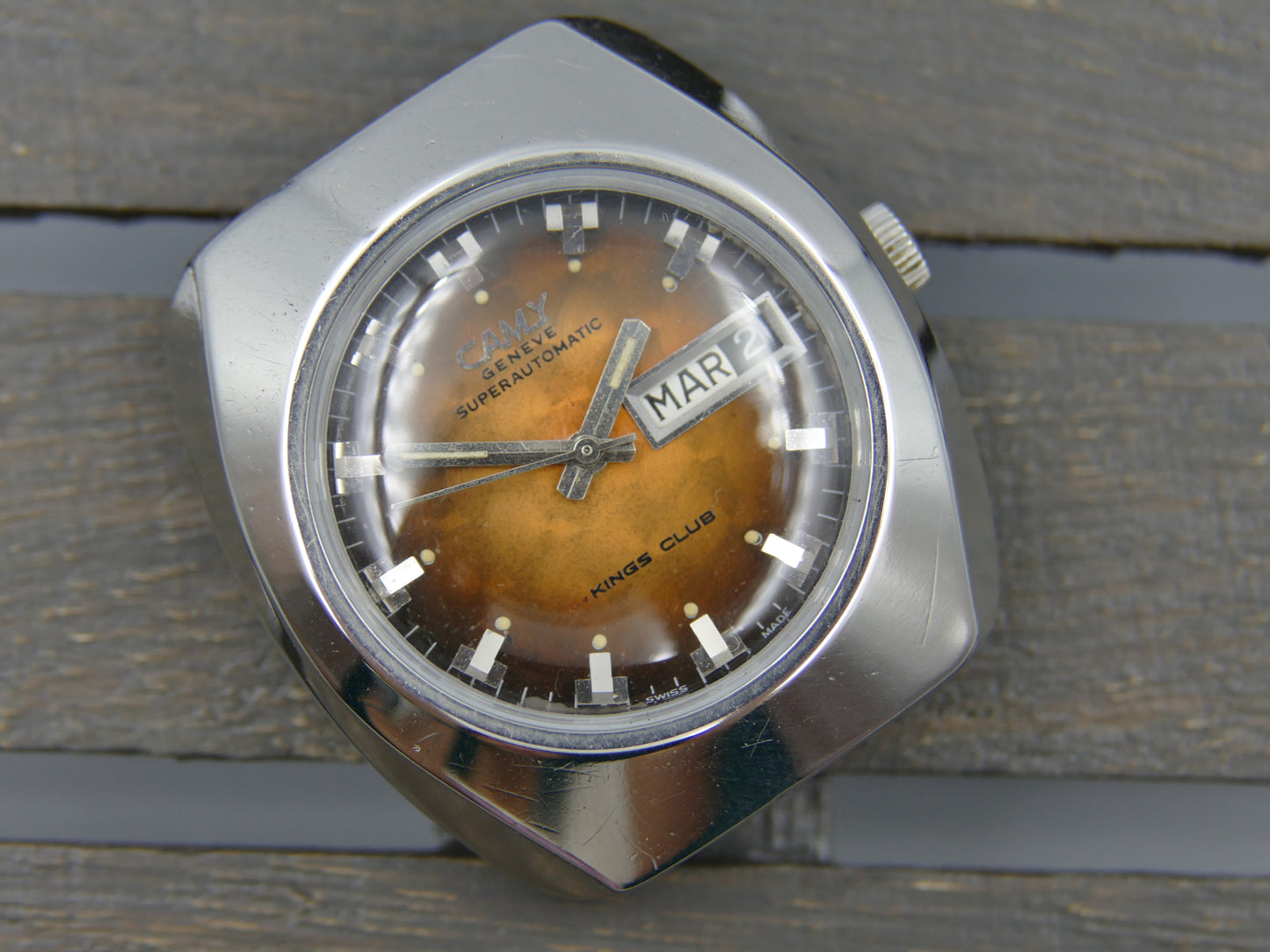 70's vintage watch mens Camy kings club superautomatic ref. 7632 ETA 2789 steel