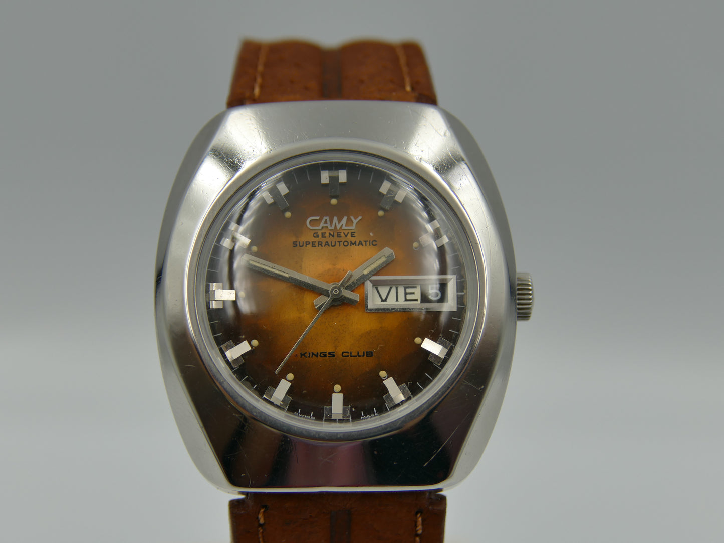 70's vintage watch mens Camy kings club superautomatic ref. 7632 ETA 2789 steel