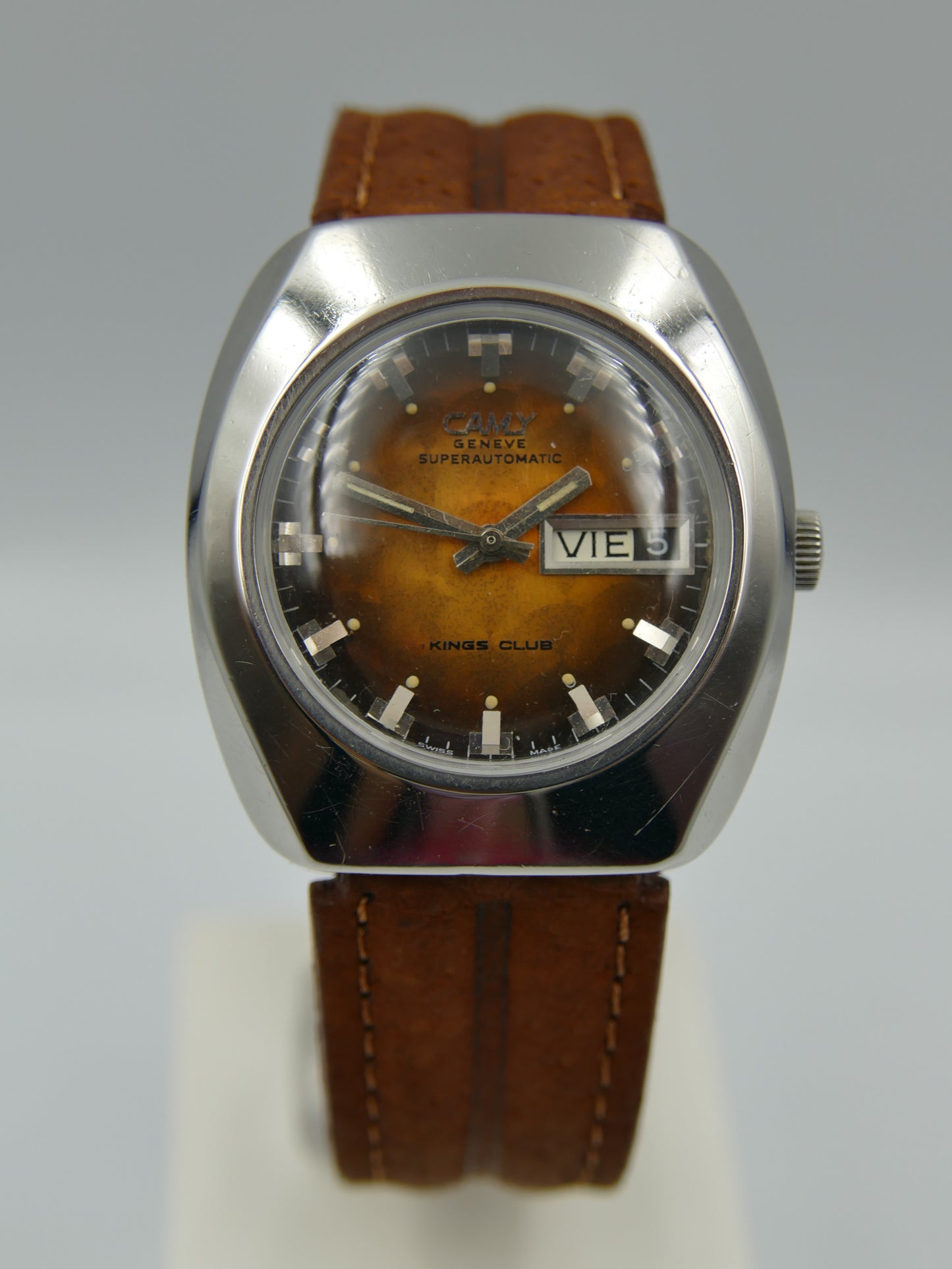 70's vintage watch mens Camy kings club superautomatic ref. 7632 ETA 2789 steel