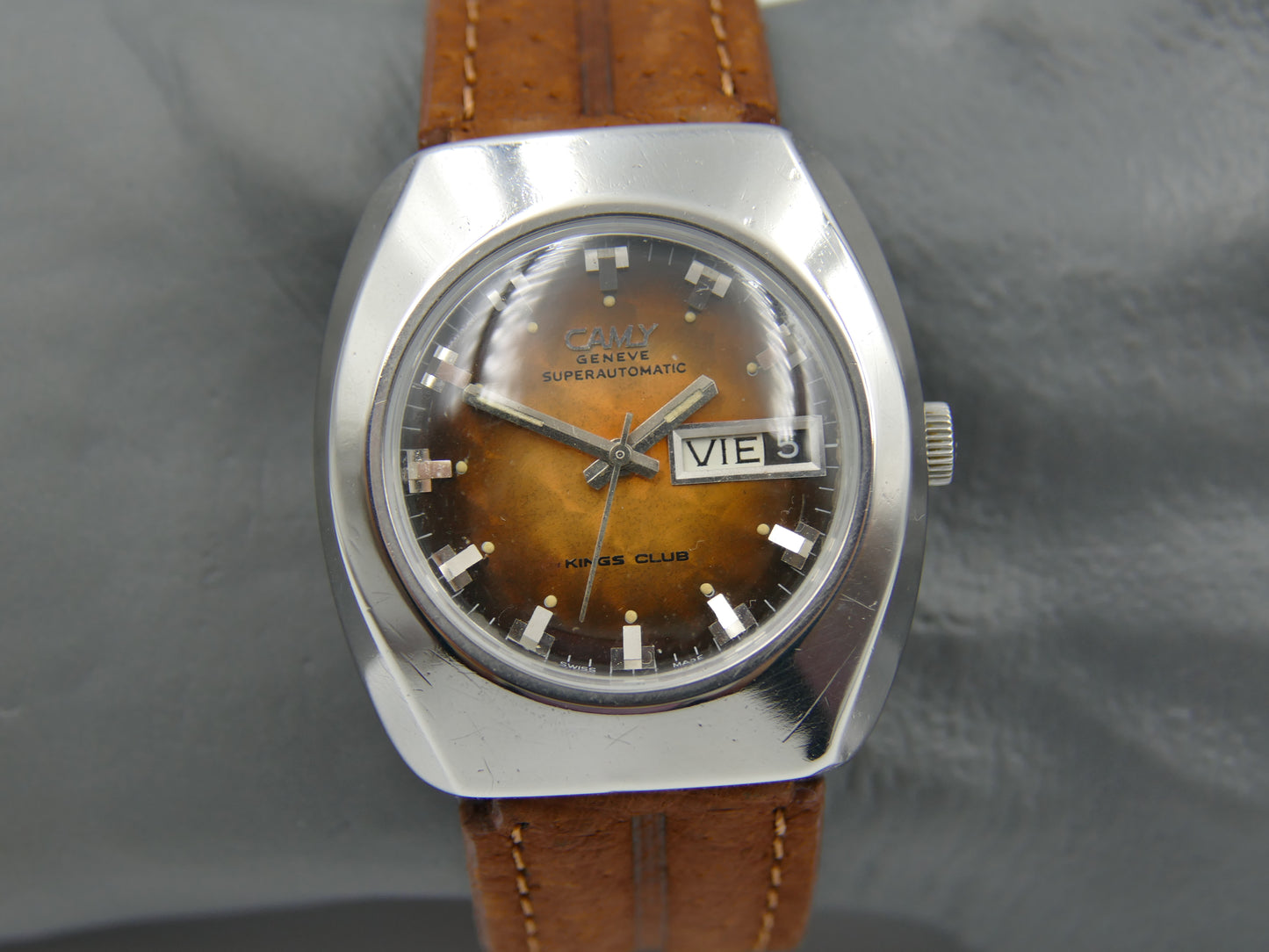 70's vintage watch mens Camy kings club superautomatic ref. 7632 ETA 2789 steel