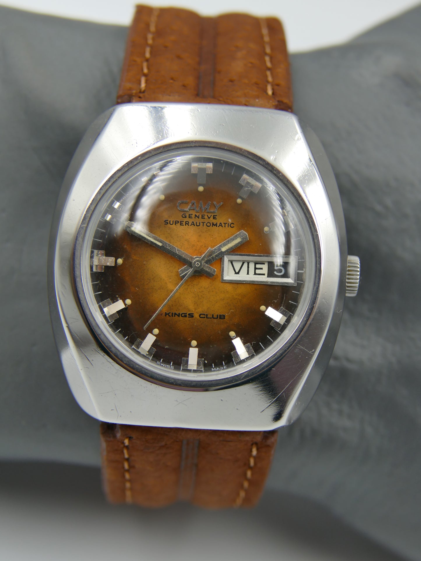 70's vintage watch mens Camy kings club superautomatic ref. 7632 ETA 2789 steel