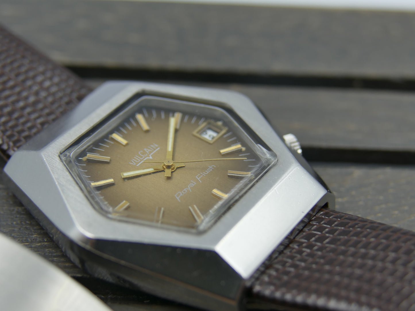 vintage watch mens Hexagon case Vulcain Royal Flush automatic ETA 2452 RARE