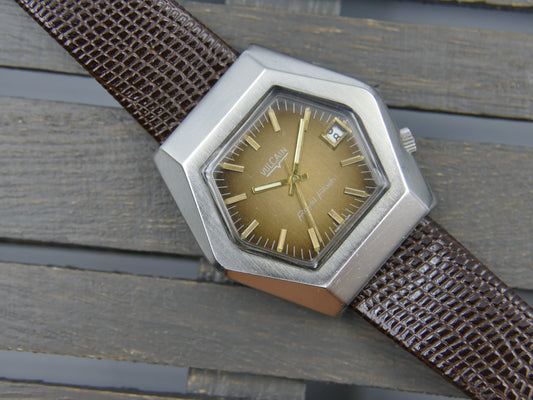 vintage watch mens Hexagon case Vulcain Royal Flush automatic ETA 2452 RARE