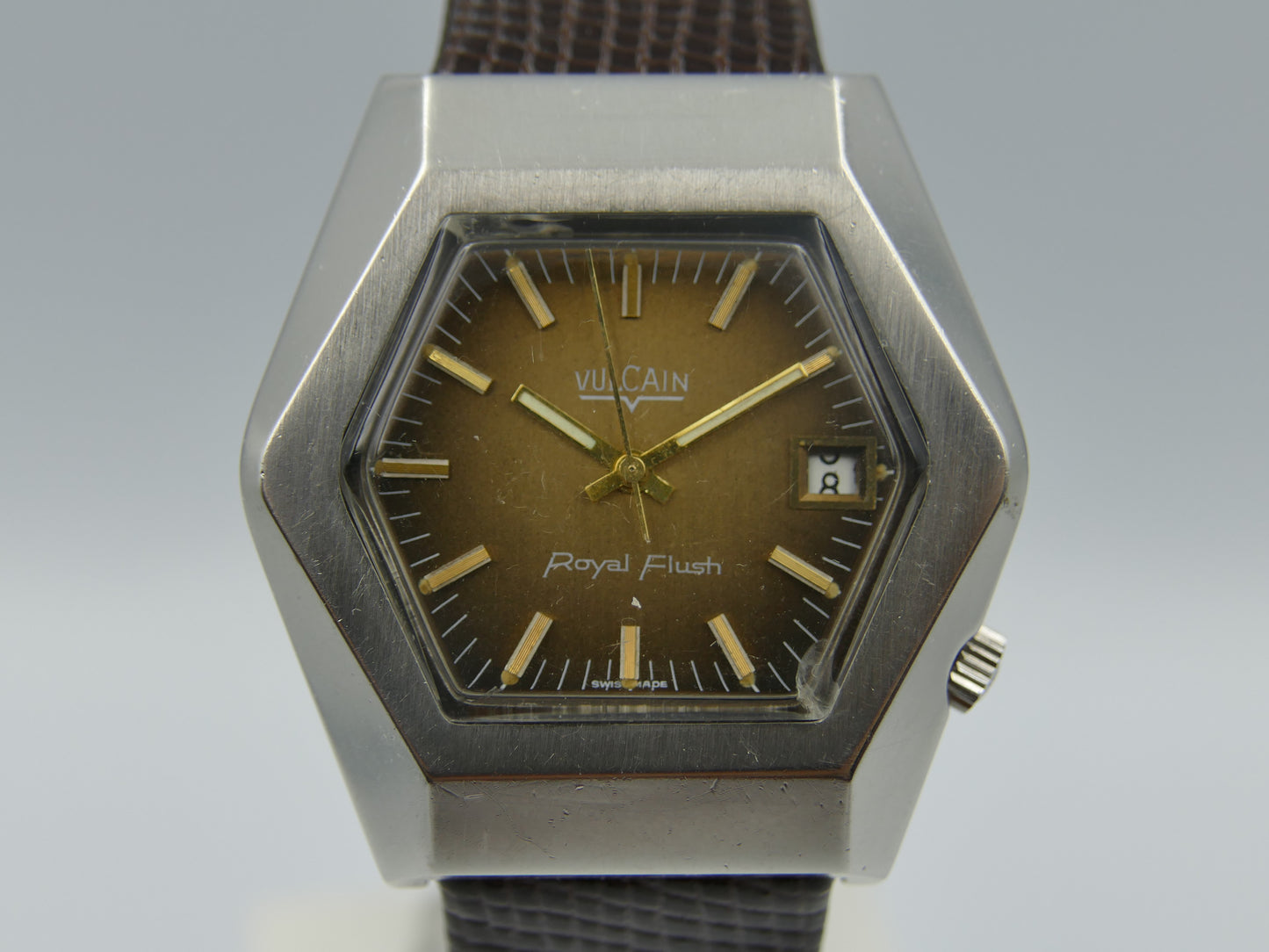 vintage watch mens Hexagon case Vulcain Royal Flush automatic ETA 2452 RARE