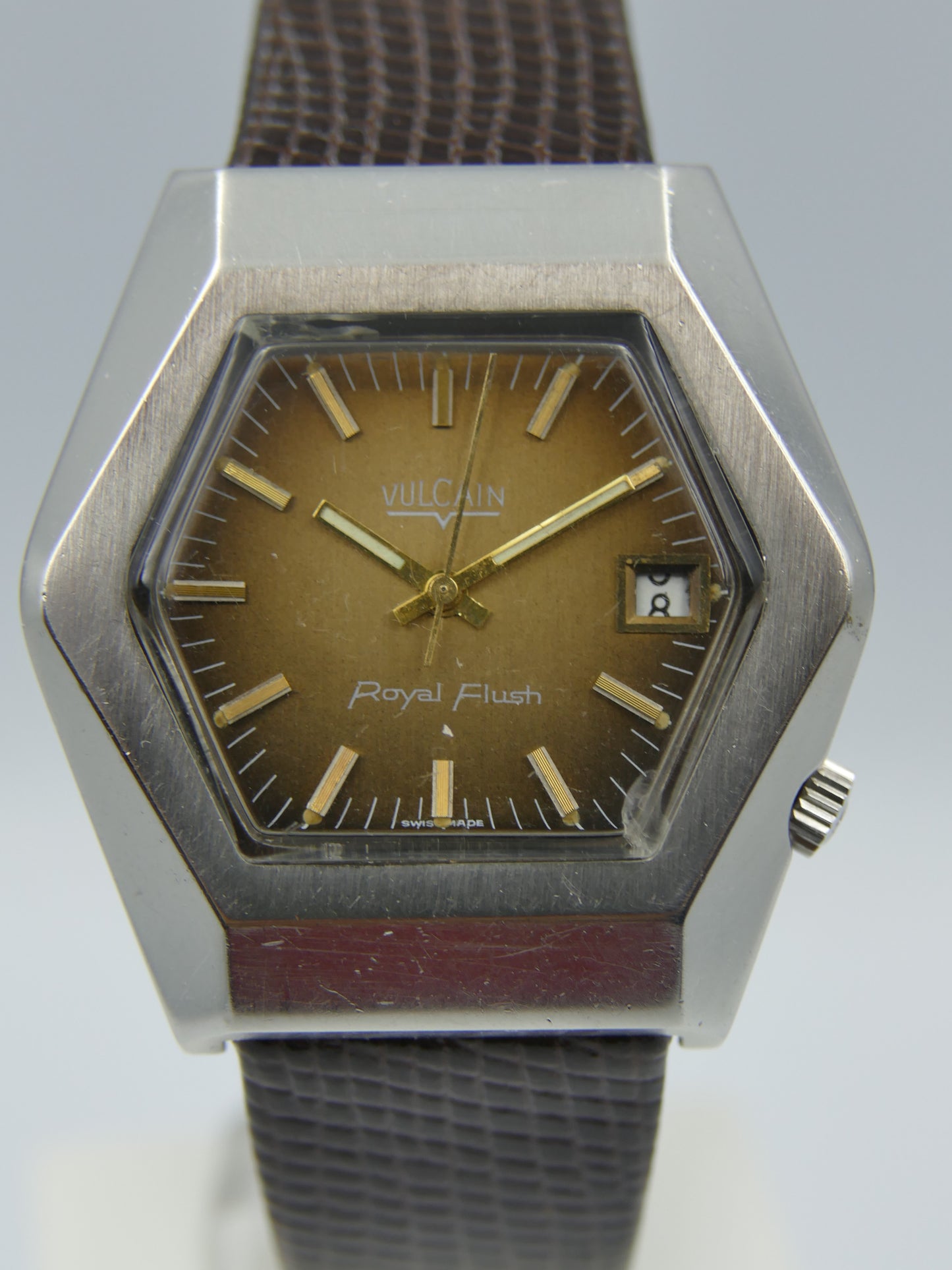 vintage watch mens Hexagon case Vulcain Royal Flush automatic ETA 2452 RARE