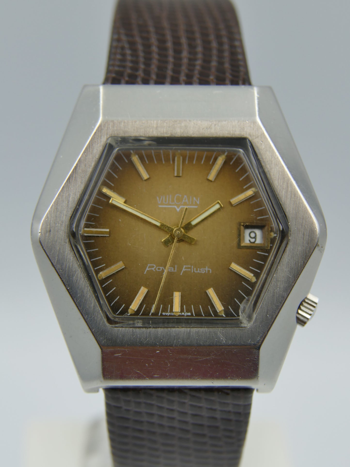 vintage watch mens Hexagon case Vulcain Royal Flush automatic ETA 2452 RARE