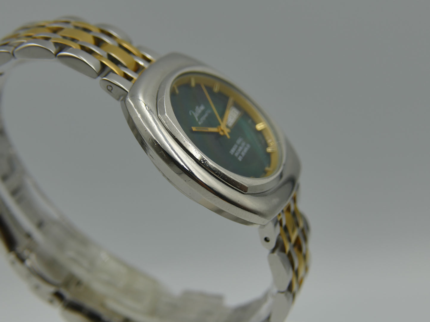 70's vintage watch mens Justina automatic 28800 OSC. ETA 2878 green dial RARE 36