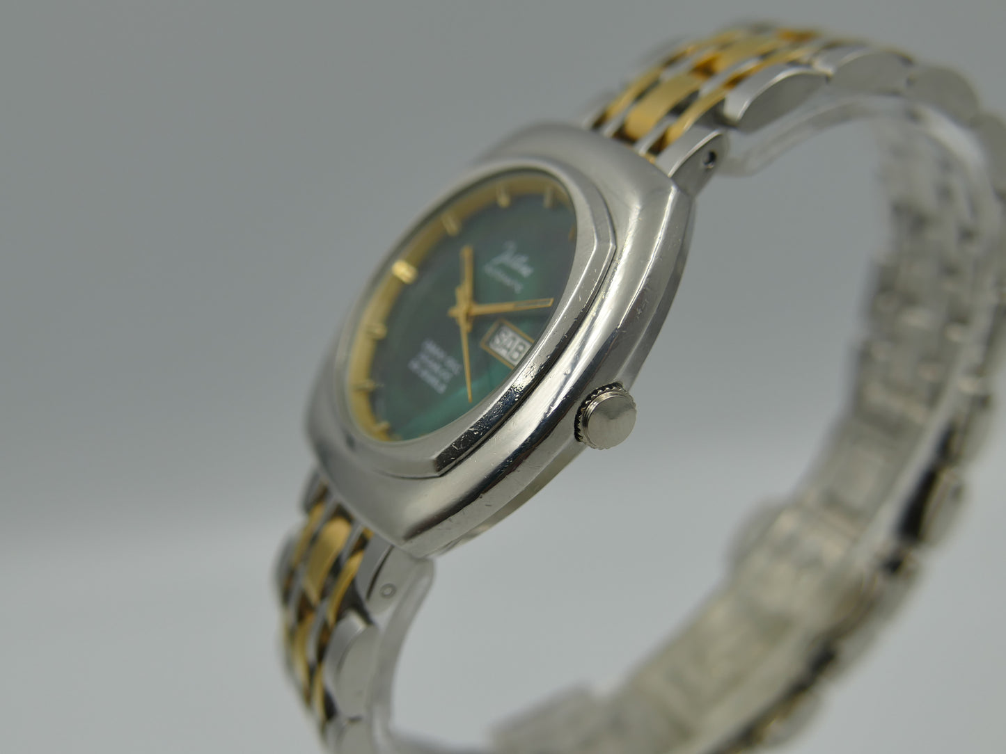 70's vintage watch mens Justina automatic 28800 OSC. ETA 2878 green dial RARE 36