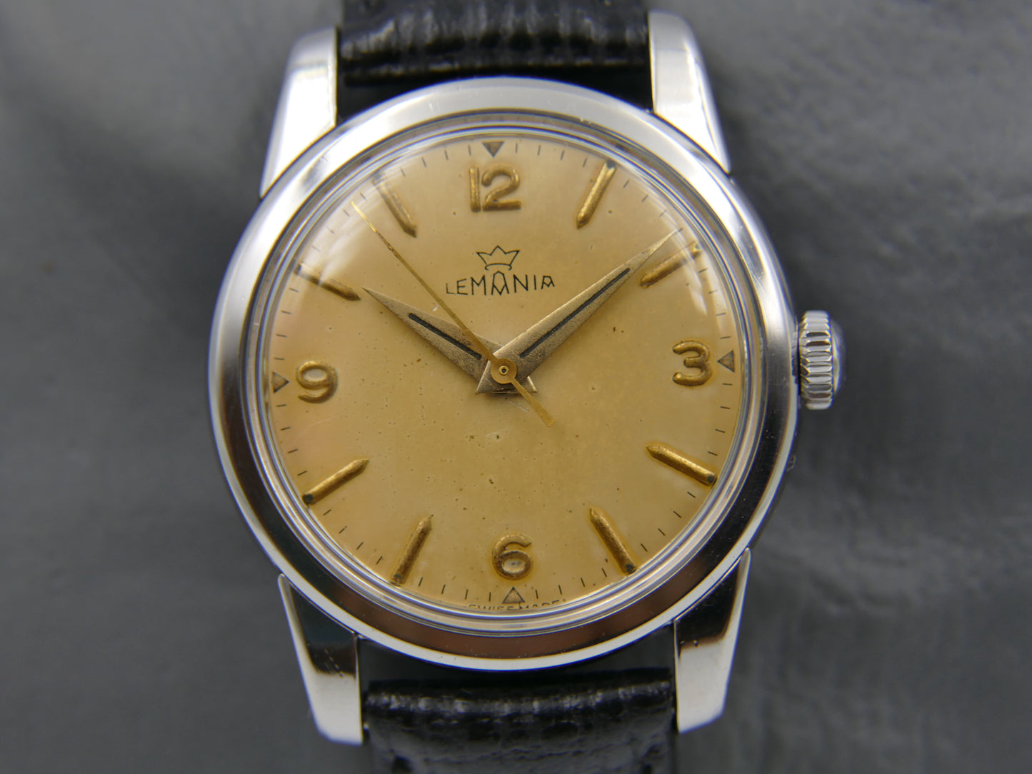 50's vintage watch mens Lemania manual wind cal. 3060 steel ref. 904/1