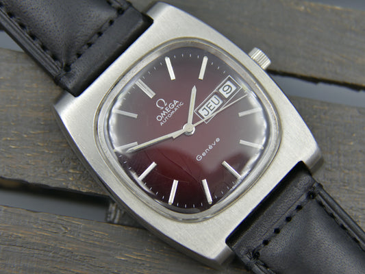 70's vintage watch mens Omega Genève automatic cal. 1022 ref 166.0188 burgundy