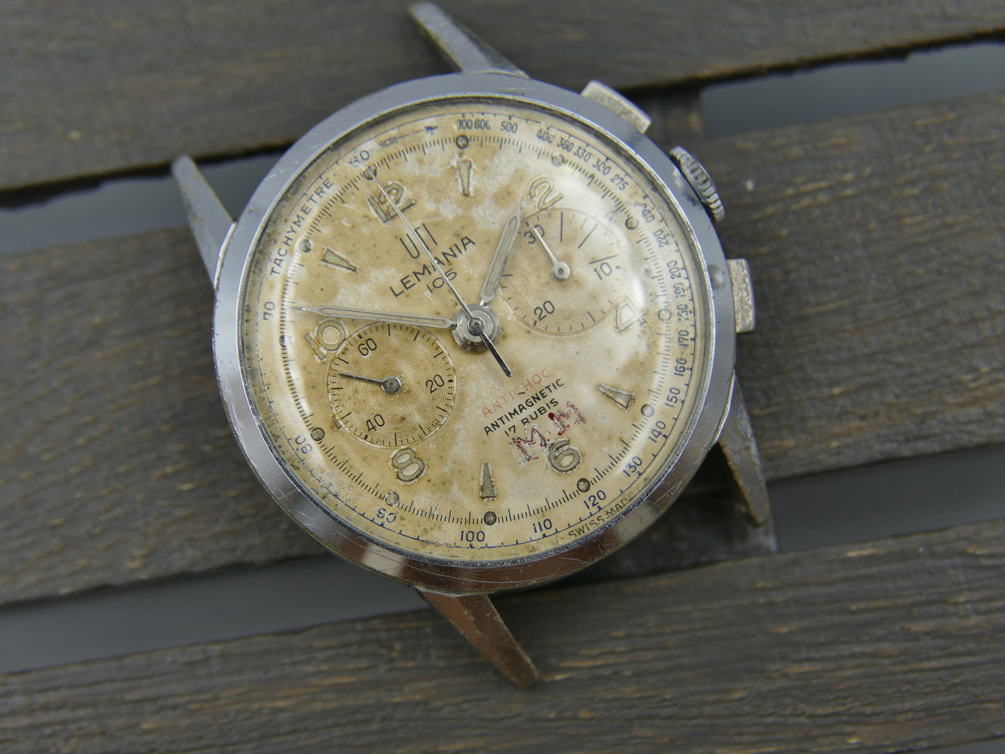 50's vintage watch mens Lemania UTI 105 chronograph lwo 1275 serviced 35mm