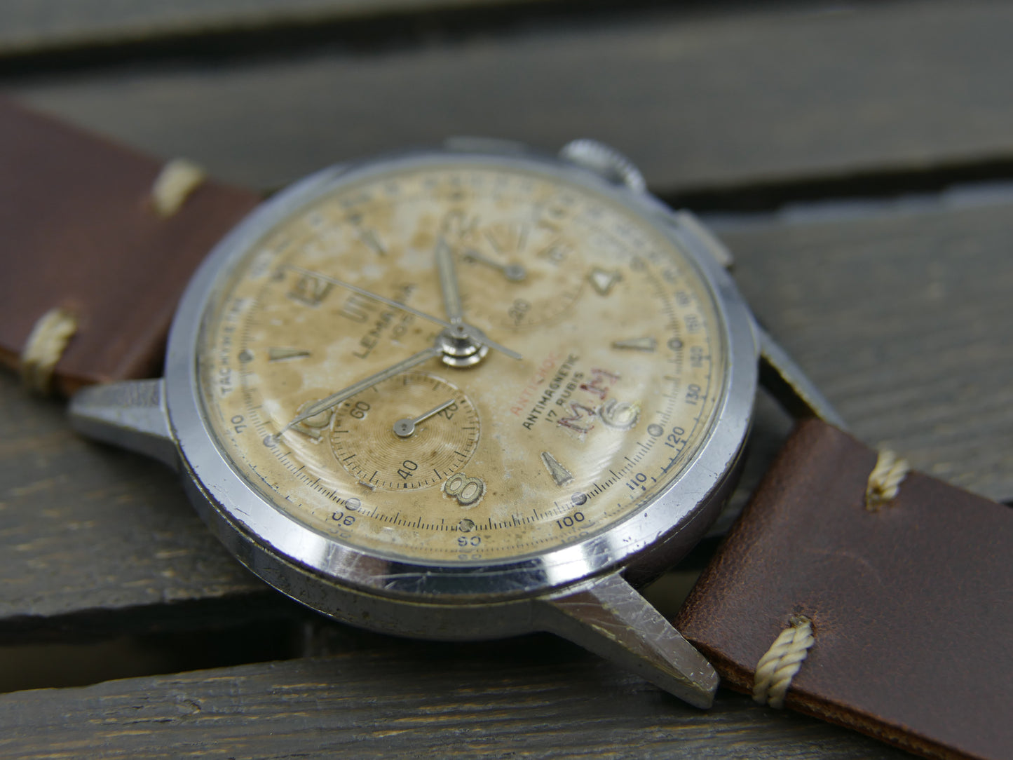 50's vintage watch mens Lemania UTI 105 chronograph lwo 1275 serviced 35mm