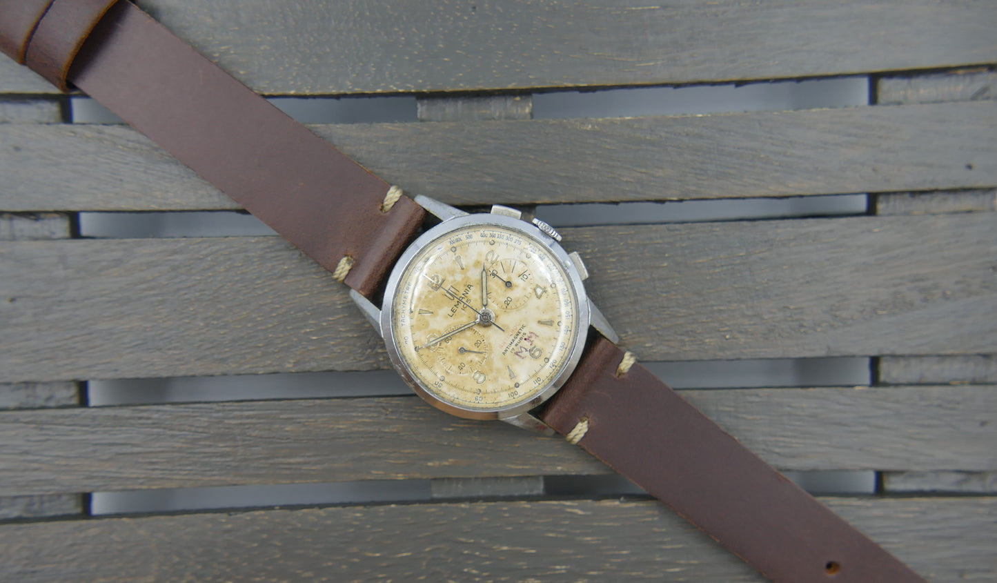 50's vintage watch mens Lemania UTI 105 chronograph lwo 1275 serviced 35mm