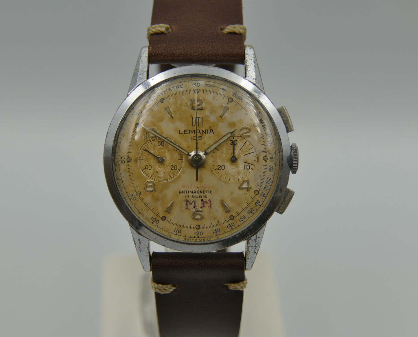 50's vintage watch mens Lemania UTI 105 chronograph lwo 1275 serviced 35mm