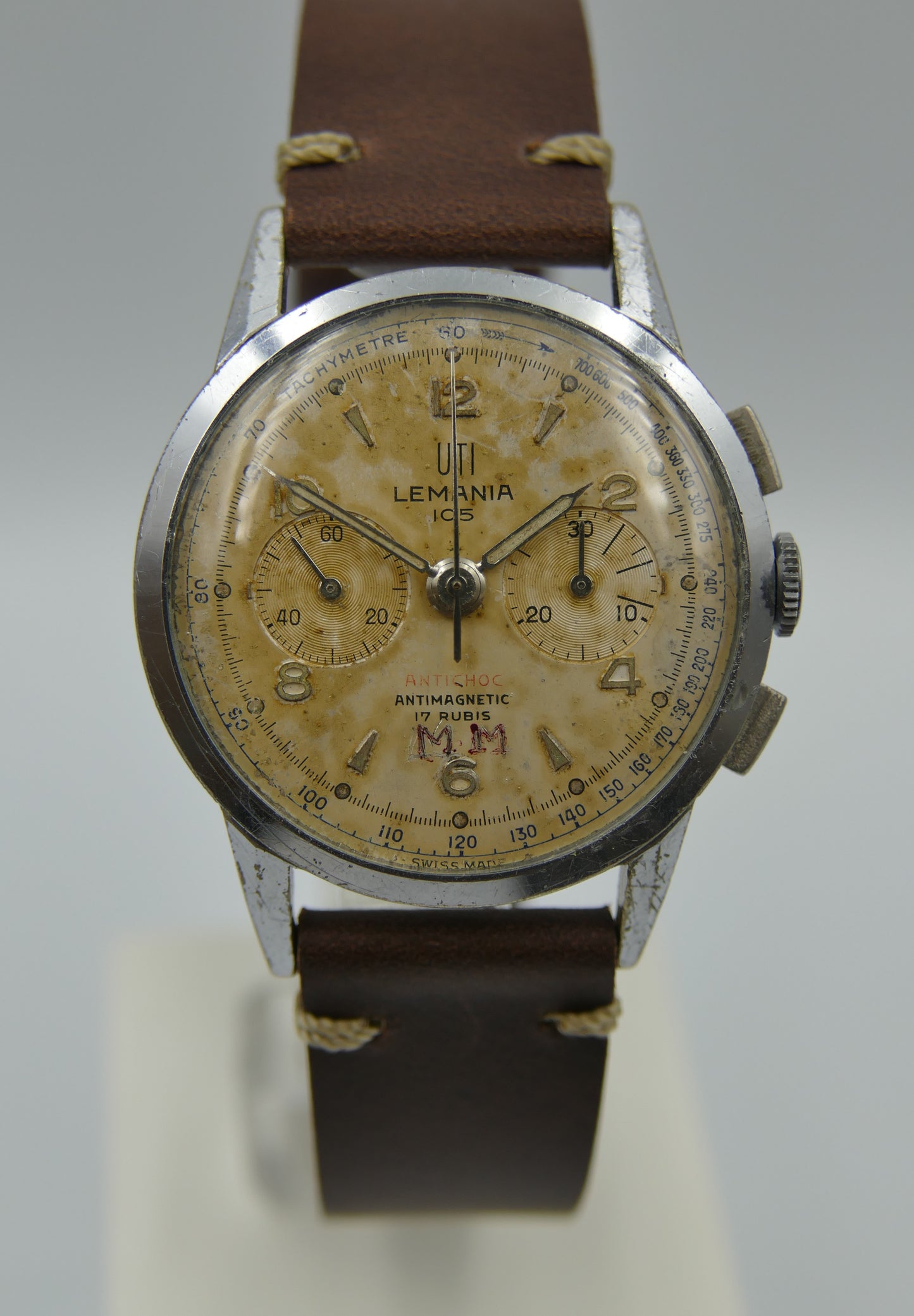 50's vintage watch mens Lemania UTI 105 chronograph lwo 1275 serviced 35mm