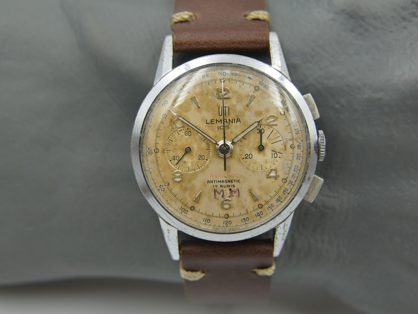 50's vintage watch mens Lemania UTI 105 chronograph lwo 1275 serviced 35mm