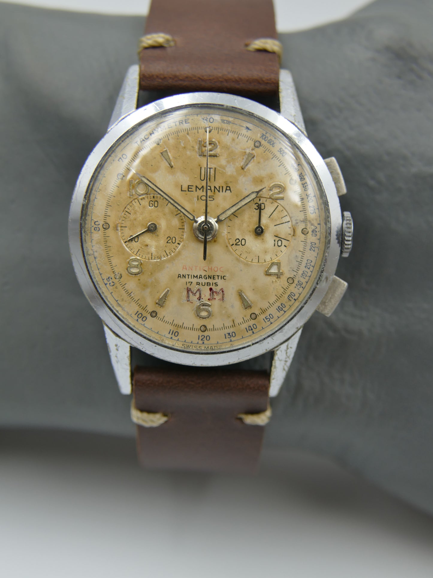 50's vintage watch mens Lemania UTI 105 chronograph lwo 1275 serviced 35mm