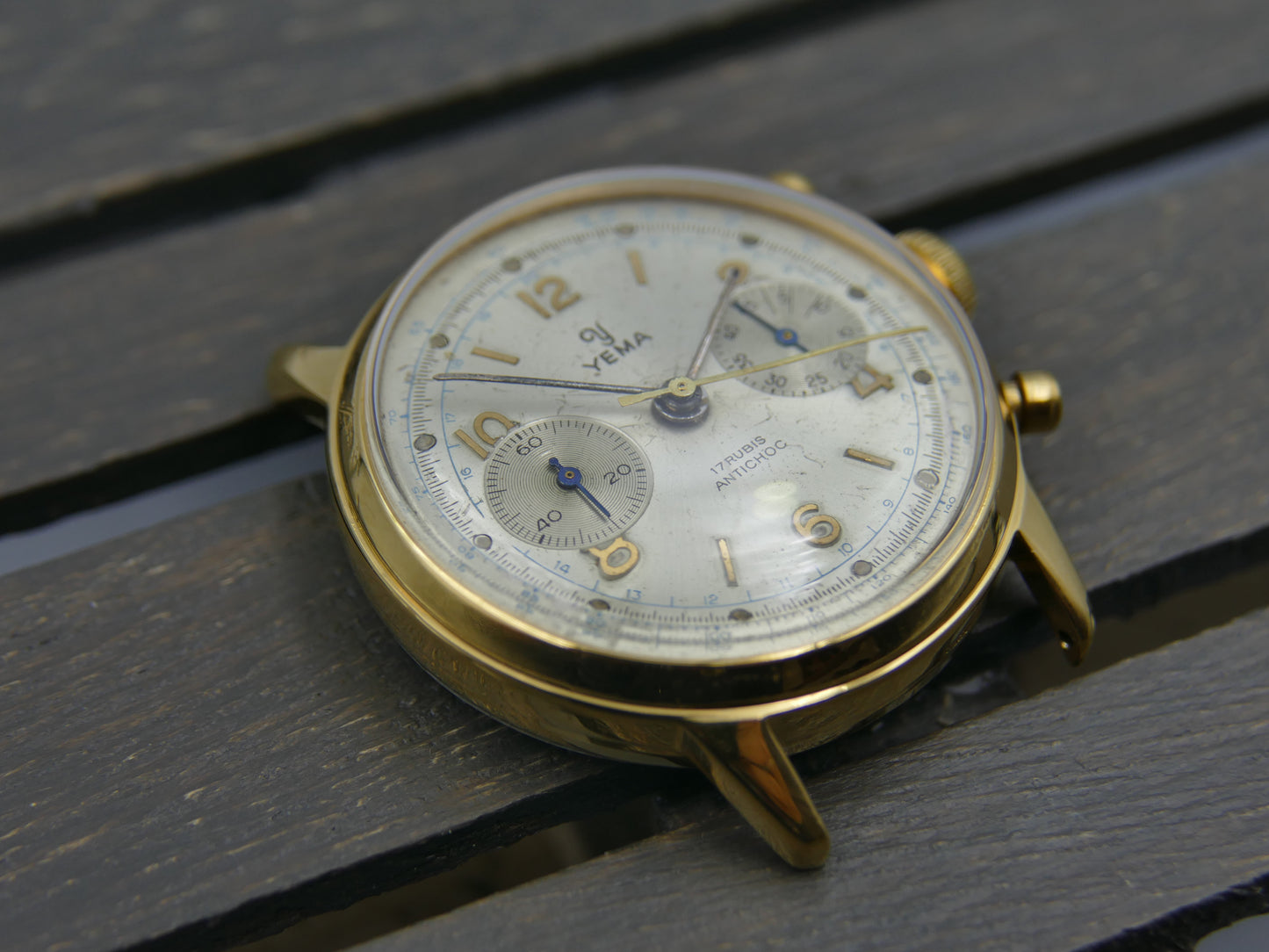 60's vintage watch mens Yema chronograph valjoux 92 gold PL serviced