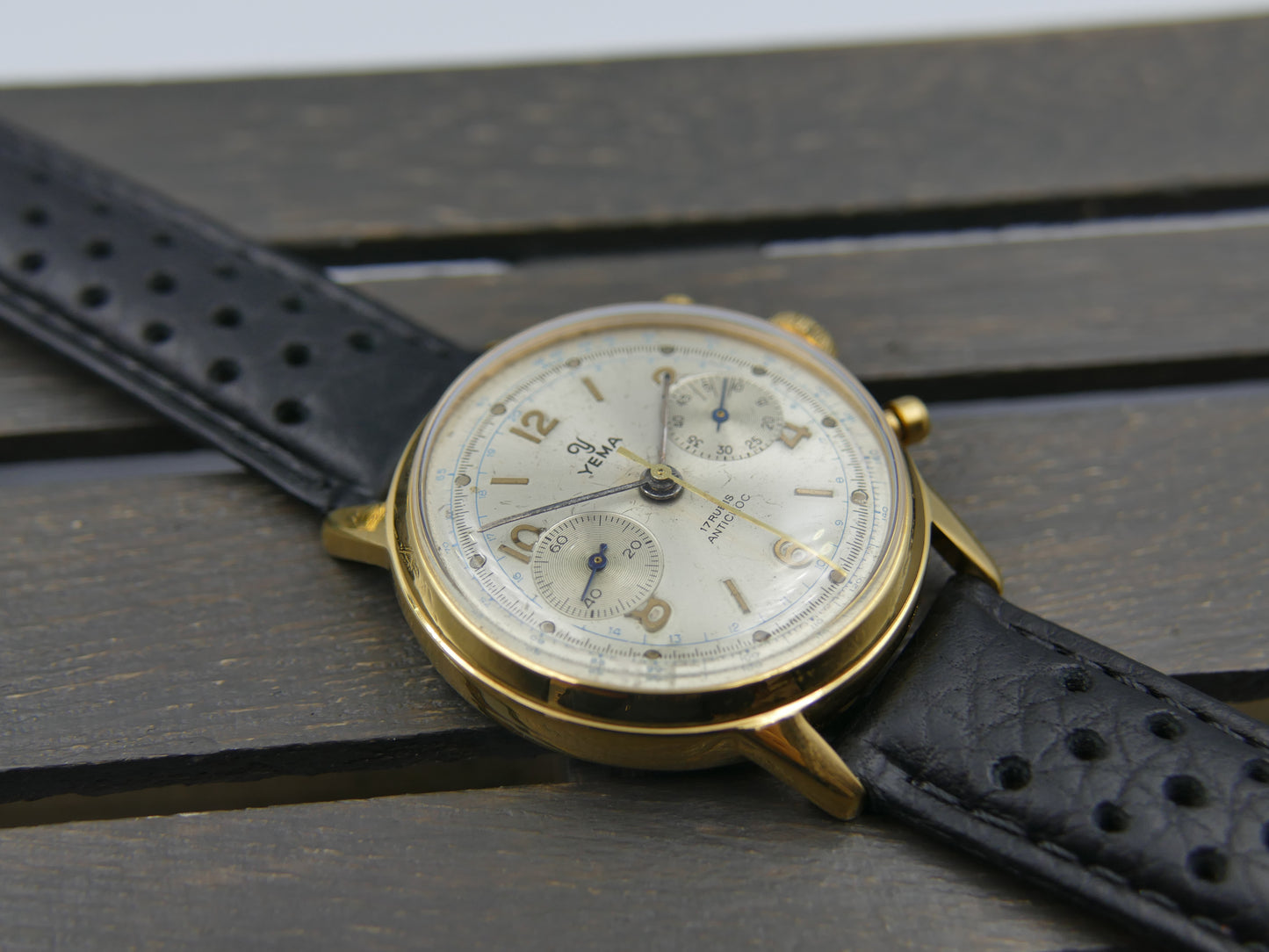 60's vintage watch mens Yema chronograph valjoux 92 gold PL serviced