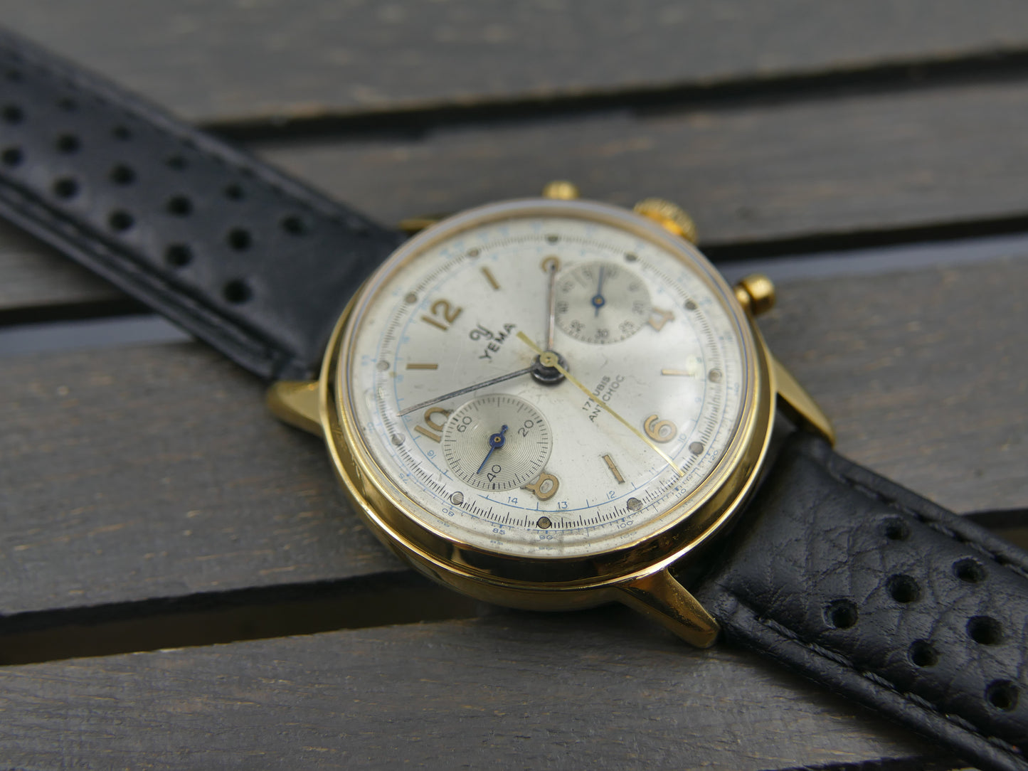 60's vintage watch mens Yema chronograph valjoux 92 gold PL serviced