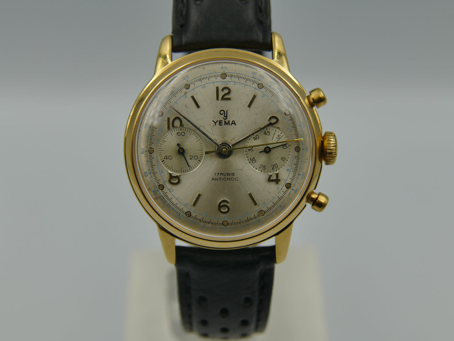 60's vintage watch mens Yema chronograph valjoux 92 gold PL serviced