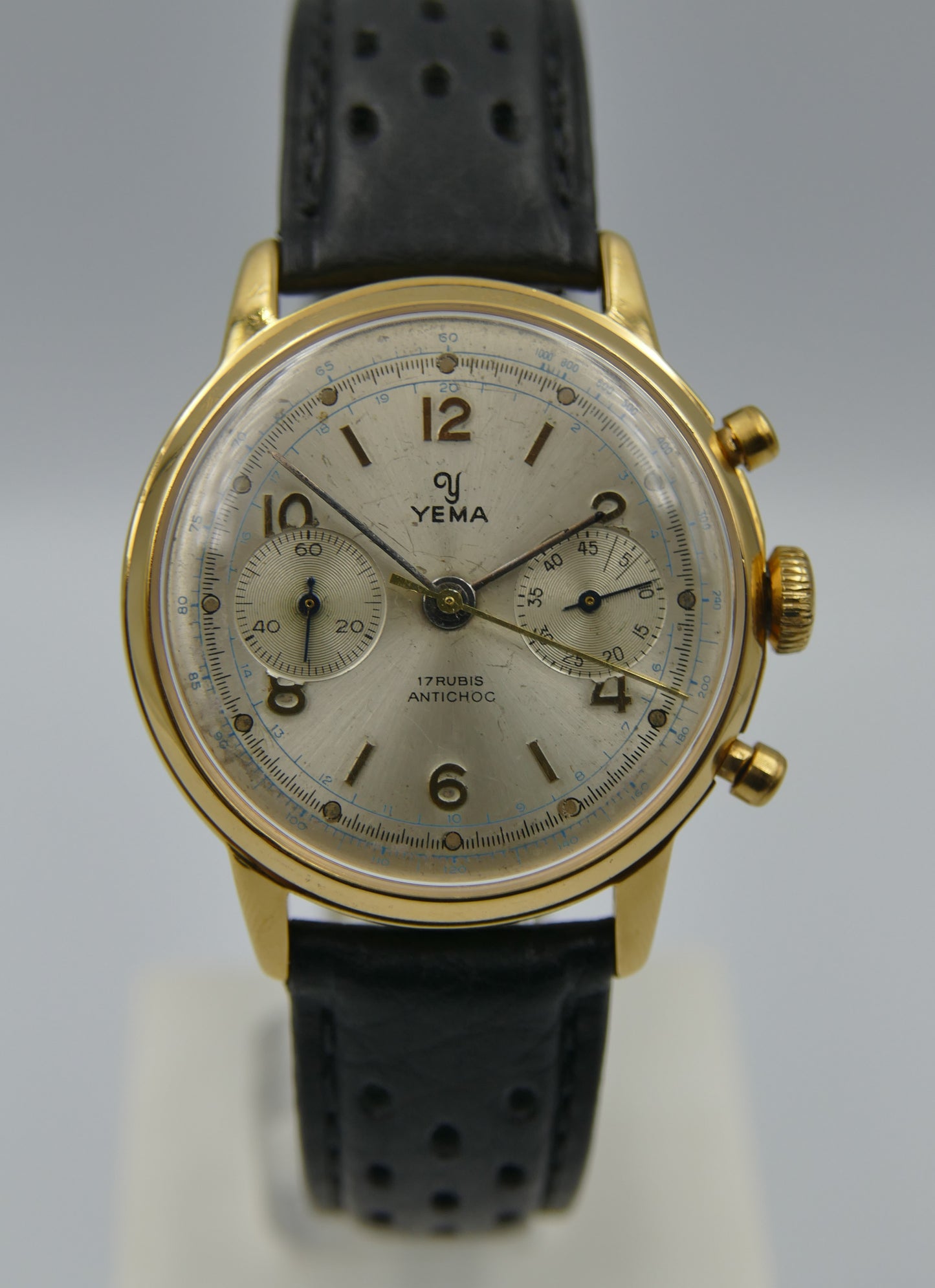 60's vintage watch mens Yema chronograph valjoux 92 gold PL serviced