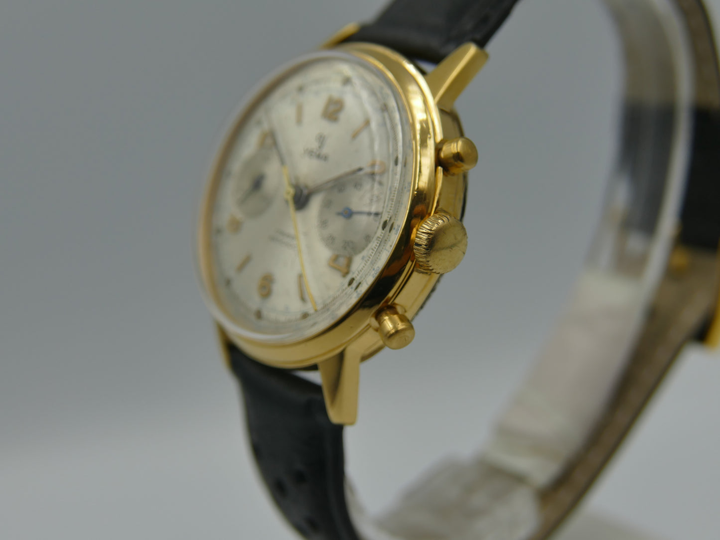 60's vintage watch mens Yema chronograph valjoux 92 gold PL serviced