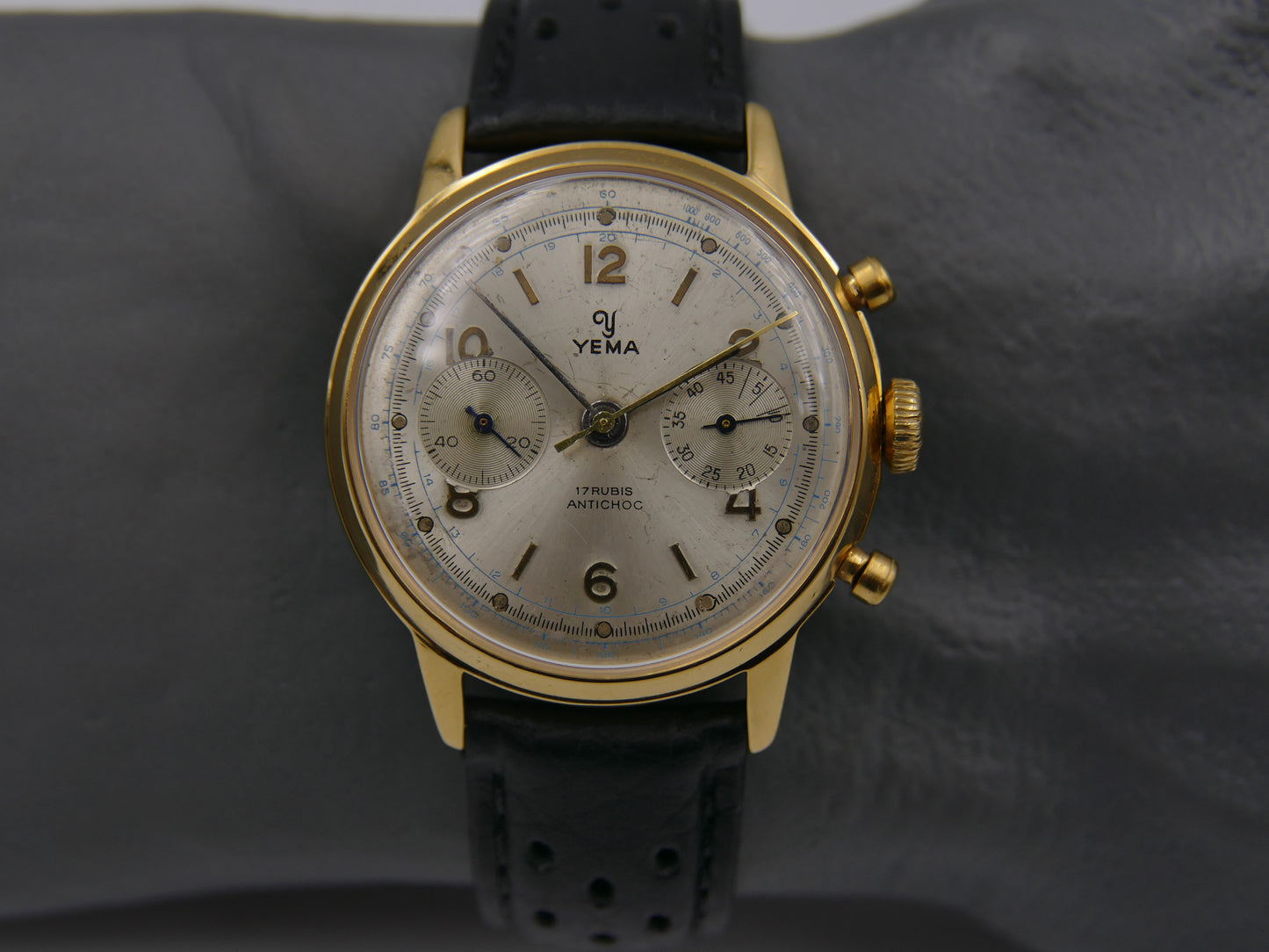 60's vintage watch mens Yema chronograph valjoux 92 gold PL serviced