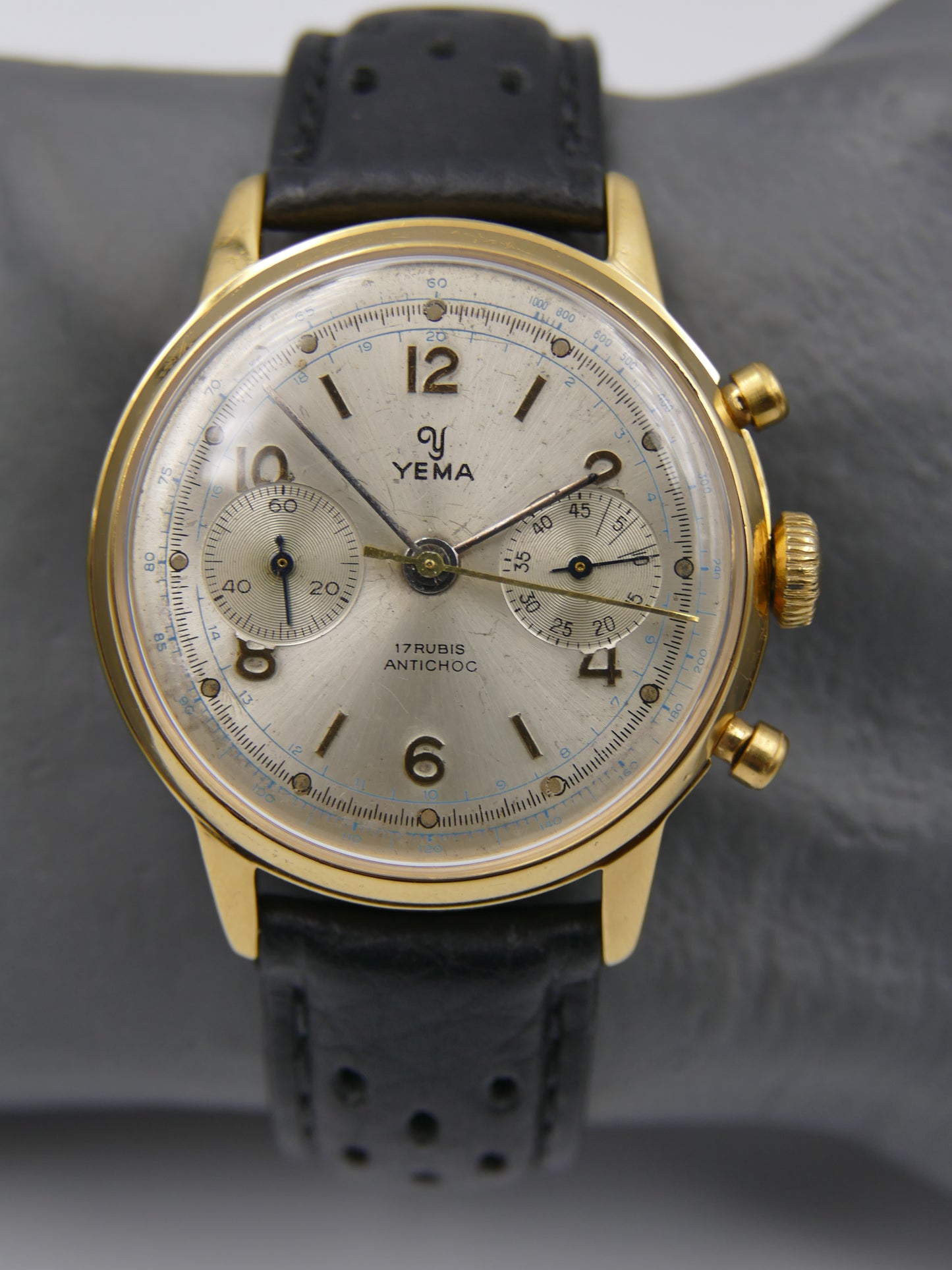 60's vintage watch mens Yema chronograph valjoux 92 gold PL serviced