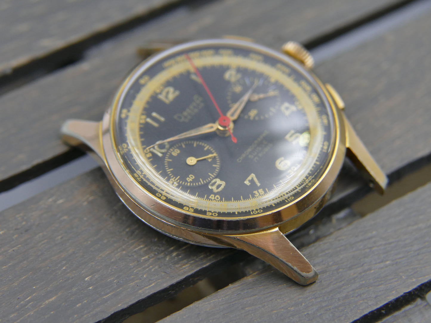 50's vintage watch mens Dreffa geneve chronograph manual wind landeron 51 black